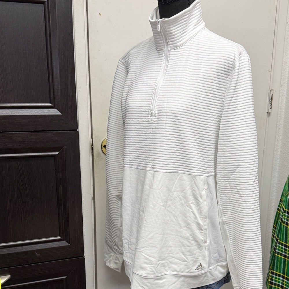 adidas White Textured Quarter-Zip Pullover Golf or Tennis